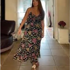 Black Floral Chiffon Maxi Dress S